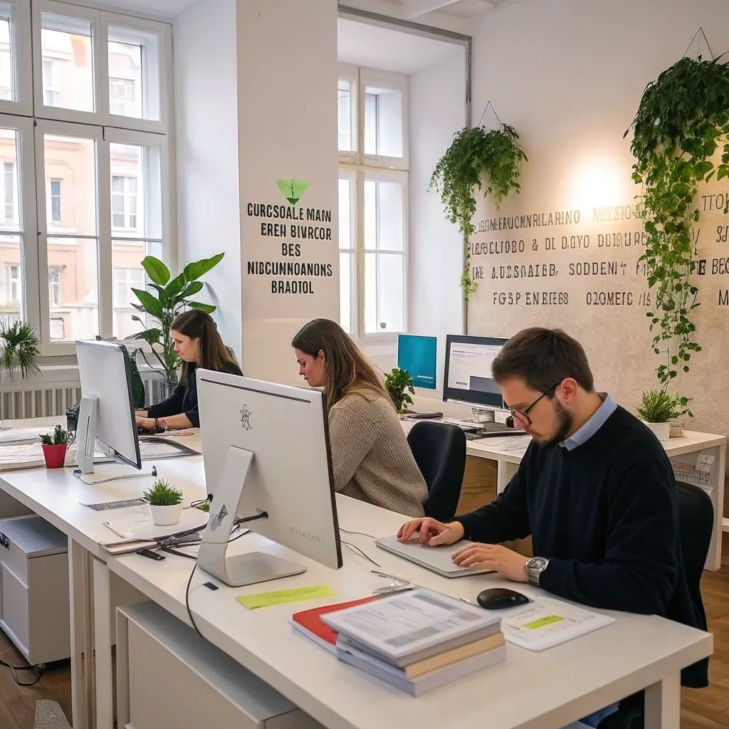 Employees working in a clean and organized office environment